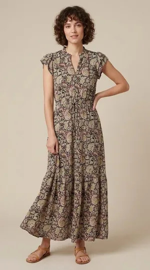 Emerson Fry Love Tòmas Modal Maxi Dress Pink Paisley Hand Block Print Size Small thumbnail 1