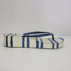 Tory Burch Womens Sandals Size 6.5 White and Blue Stripe‎ Slip On Heels thumbnail 2