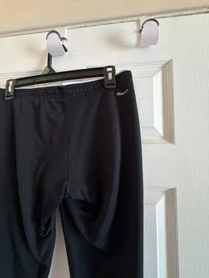 Nike Black Athletic Leggings Tights With White Swoosh Logo Cuffs thumbnail 12