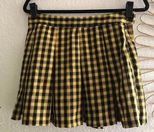 NEW NWT Clueless Cher Y2K 2000s Yellow Plaid Pleated Micro Mini Skirt Preppy Dark Academia Whimsigoth Schoolgirl Retro Black Sz 6 Waist:14” flat Length:14.5” thumbnail 1
