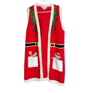 99 Jane Street Womens Size XL Christmas Santa Vest Red Candy Pocket Open Front thumbnail 2