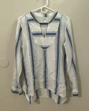 Old Navy Women’s Blue & White Vertical Stripe Button-Down Tunic thumbnail 1