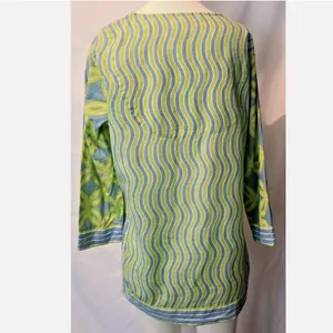 Gretchen Scott Green‎ Blue 100% Cotton Tunic Top Swim Summer Beach Size Small thumbnail 3