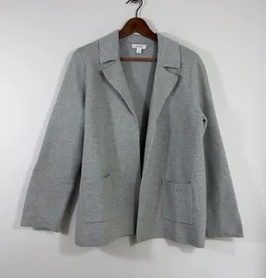 ON 34th Gray Knit Blazer Cardigan Size S Open Front Patch Pocket Jacket thumbnail 1