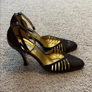 Charles David Dark Brown Stiletto Heels, Caged Design OnToe And Ankle Strap. thumbnail 3