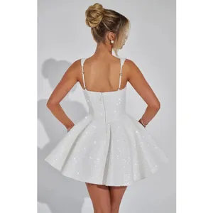 NWT Babyboo Dorothy Ivory Sequin Bow Square Neck Fit & Flare Mini Dress Size XS thumbnail 7