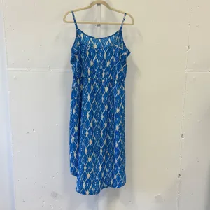 LOFT Ann Taylor Blue White Ikat Diamond High Low Midi Dress Size 10 333733 thumbnail 2