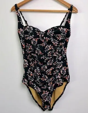 Moontide |Floral One Piece Ruched Twist Front sz 10 thumbnail 1