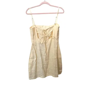 SUMMER AWAY Linen Tie Back Mini Dress Yellow Small NEW NWT thumbnail 5