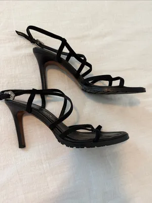 Donald J Pliner Couture Y2K Black Suede Strappy Heels Italy Size 8 thumbnail 2