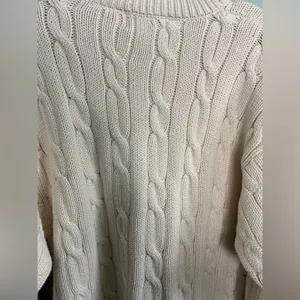 VTG Cotton Traders Women’s Cotton Oversized Cream Cable Knit Crew Sweater Sz L thumbnail 6