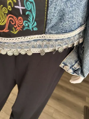 Chance Off Embroidered Boho Denim Jacket with Coin Fringe One Size thumbnail 4