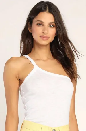 Free People NWT One Way or Another White One-Shoulder Tank Top. Size Medium thumbnail 1