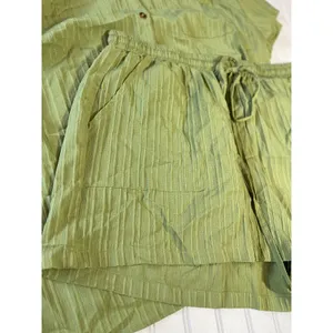 Shein Curve+ Olive Green Textured Button Down Shirt and Shorts Set Size 24 6X thumbnail 3