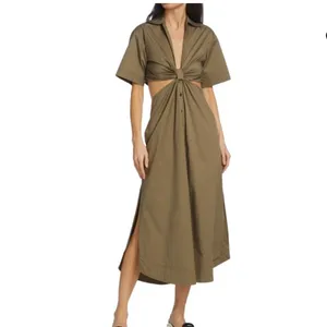 ALC Frank Georgia Cut Out Plunge Neck‎ Button Down Midi Shirt Dress Sz 6 thumbnail 2