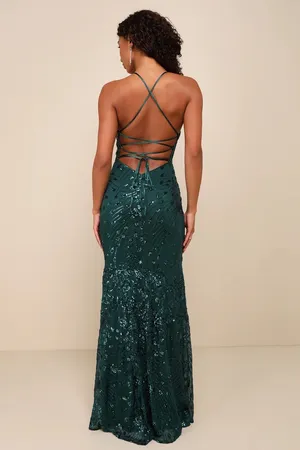 Lulus Photo Finish Green Sequin Lace-Up Maxi Dress Forest thumbnail 2
