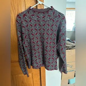 Anthropologie Maeve Sweater Medium Geometric Print Red Black Crew Neck Women thumbnail 5