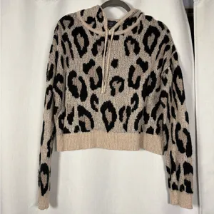Vici Fuzzy Brown and Black Cheetah Print Pullover Hoodie Sweater Large thumbnail 3