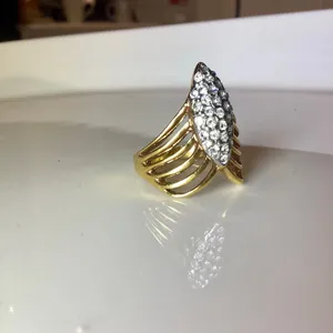 Gold Toned Crystal 'V' Chevron Ring Size 8 thumbnail 7