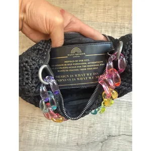 Kurt Geiger London Black Crochet Crossbody Bag Rainbow Chain & Coin Purse thumbnail 3
