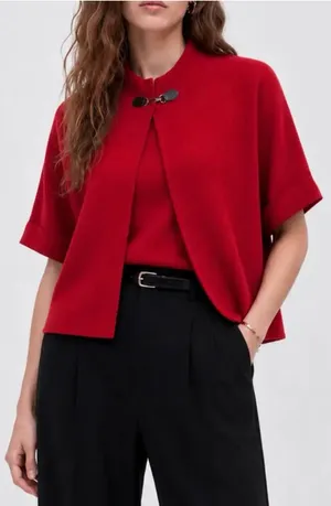 Adrienne Vittadini Red Short-Sleeve Knit Capelet Cardigan thumbnail 1