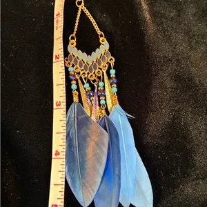 Bohemian Blue Feather Earrings thumbnail 3