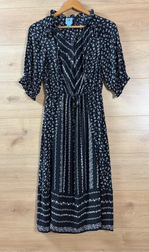 CeCe Black Floral Smocked Midi Dress Size XS thumbnail 1