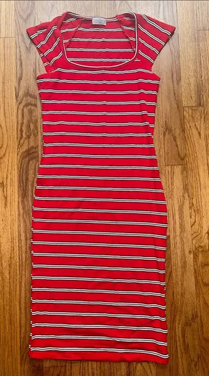 Haley & June Red Striped Scoop Neck Bodycon Dress Medium thumbnail 1