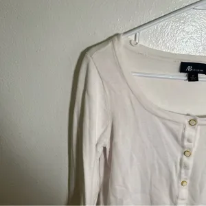 AB‎ Studio Women's Size Medium Cardigan Blouse Peplum Hem White Scoop Neck thumbnail 5
