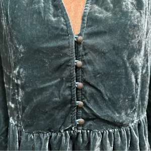 Anthropologie Holding Horses Green Crushed Velvet Babydoll Shirt Dress Size Smal thumbnail 3
