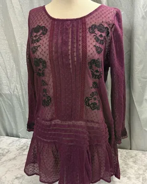 Free People maroon and Black enroidered sheer Jocelyn tunic top thumbnail 7