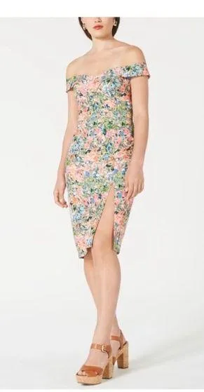 AIDAN AIDAN MATTOX Womens Pink Off Shoulder Knee Length Body Con Dress 12 thumbnail 1