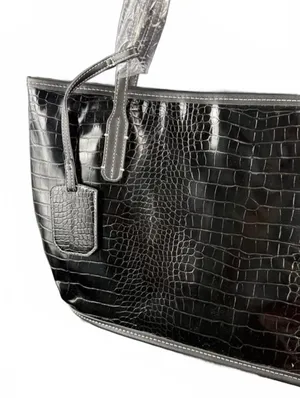 Black Croc Embossed Tote Bag with Zipper and Interior Pockets thumbnail 2