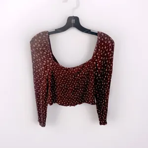 LE LIS Peasant Top Blouse Size L Brown Dark Floral Crop Boho Cottage Milkmaid thumbnail 6
