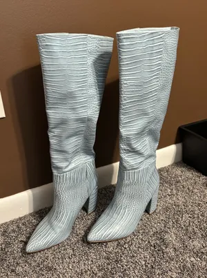 Lulus Blue Snakeskin Boots thumbnail 1