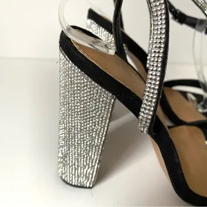 ASOS Design Hot Step Embellished Rhinestone Block Heel Black Sandals size 5 thumbnail 5