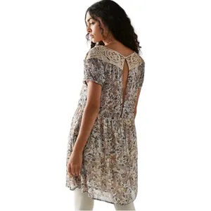 Free People Margot Ivory Printed Mini Dress with Lace Trim Size Extra Small $168 thumbnail 4