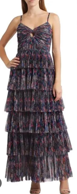 NEW Hutch Rosey Floral Tiered Navy Multi Tropical Garden Gown Sz 6 thumbnail 1