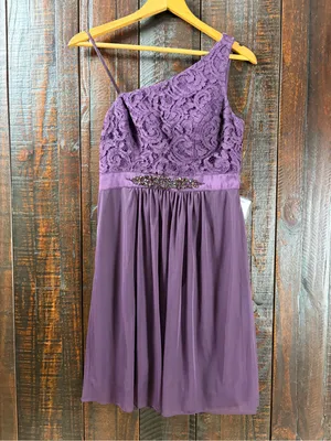 Adrianna Papell One-Shoulder Purple Lace & Mesh Mini Party Dress 6 thumbnail 8