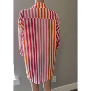 Beach Riot Womens Sz L/XL Top Pink Orange Stripe Swim Cover Up Button Up #148 thumbnail 4