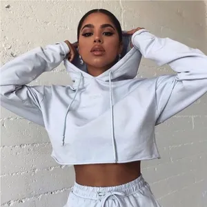 Meshki‎ Cropped Hoodie White Minimal Logo Drawstring Sweatshirt Womens Medium thumbnail 1