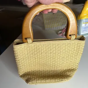 Talbots Woven Bucket Purse w/ Wooden Handles thumbnail 6