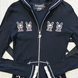 Rare Skelanimals x TRIPP NYC Black Bunny Ears Zip Up Hoodie Size Large thumbnail 7