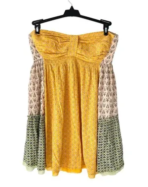 Free People Across The Sea Strapless Yellow Patchwork Tunic Mini Dress medium thumbnail 3