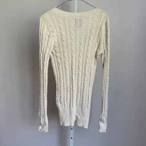 American Eagle Cotton Wool Academia Preppy‎ Cable Knit V Neck Sweater L Ivory thumbnail 7