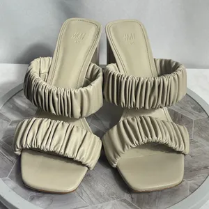H&M Ruched Cream Block Heel Mules Women’s US 8.5 EU 40 Square Toe Slip On thumbnail 1