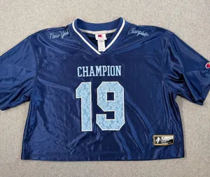 Champion New York 19 Cropped Football Jersey Top Women's Medium Blue Lace thumbnail 1