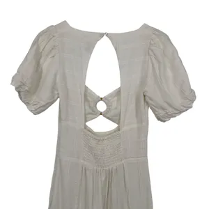 L*Space Midi Dress Womens S White‎ Linen Blend Cutout Open Back Puff Slit Rush thumbnail 8