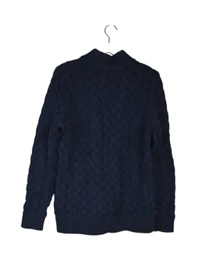 Lands' End Women's L Navy Blue Cable Knit Full-Zip Stand Collar Cardigan thumbnail 2