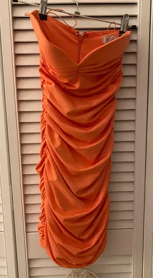 Sweet Thing Ruched Bodycon Strappy Mini Dress in Coral thumbnail 3
